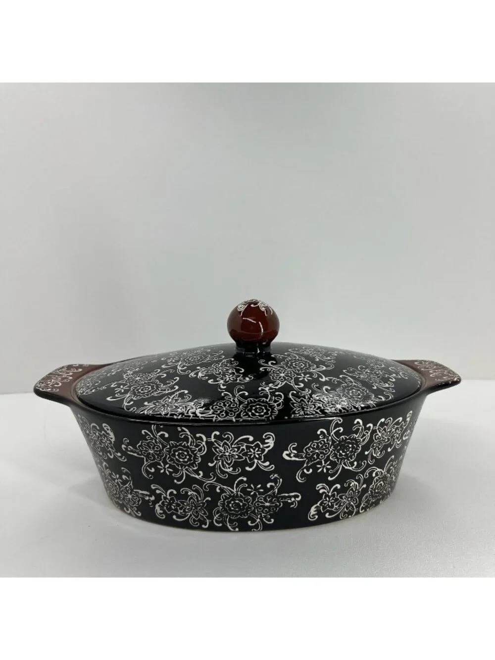 Blue Harbor Rare Ceramic Oval Casserole Dish Covered Baker Lid Oven Safe Black